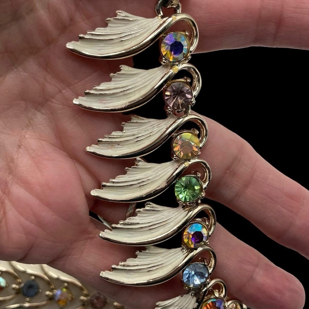 Vintage ART Arthur Pepper Enamel Leaf and Pastel Rhinestone Set - Picture 5 of 9